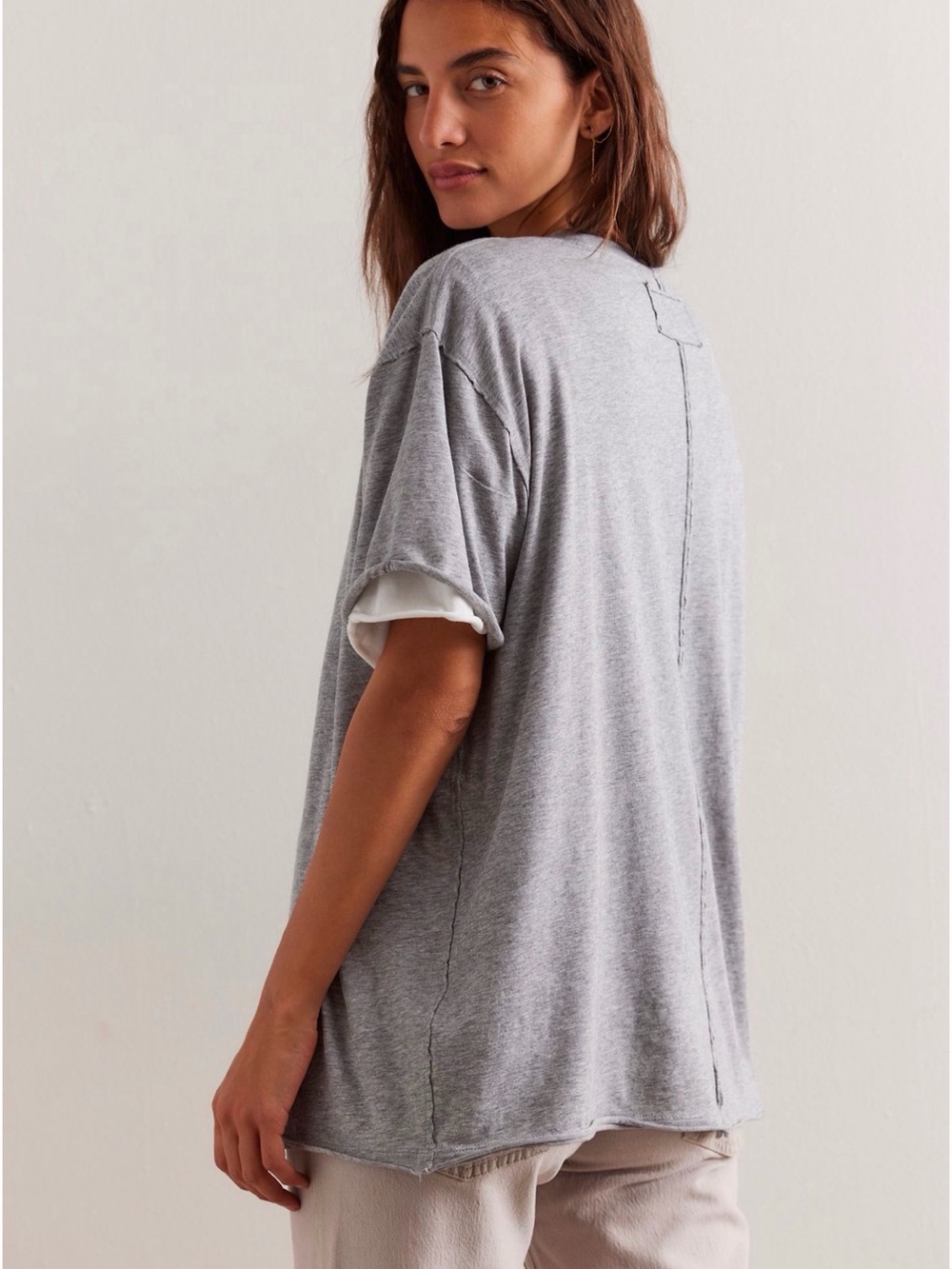 We the Free Nina Tee Oversized Crewneck Tee in Heather Gray - Picture 2 of 3